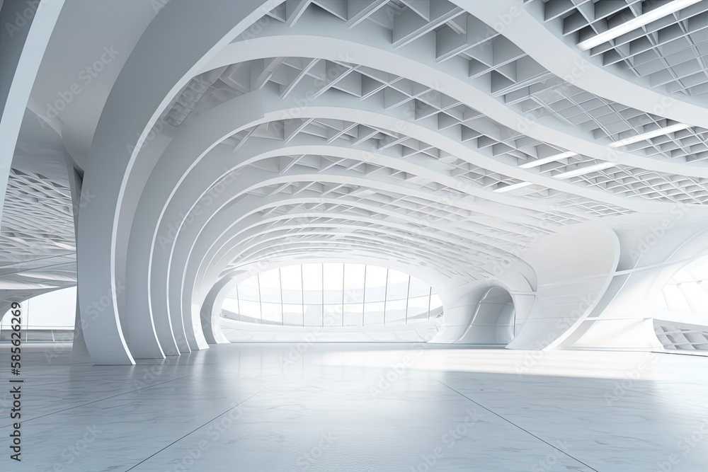 Poster modern office building with a sleek design and large windows. generative ai