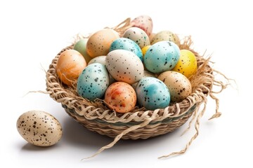Fototapeta na wymiar basket overflowing with vibrant Easter eggs. Generative AI
