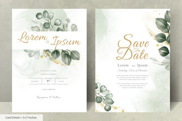 Set of Elegant Wedding Invitation Template with Eucalyptus Leaves
