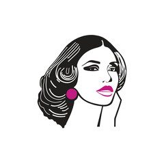 a beautiful woman with hair and ear ring line out art drawing