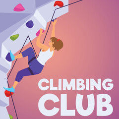 Climbing sport and fitness club poster design flat vector illustration.
