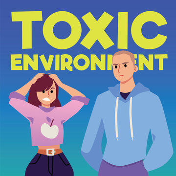 Toxic Bad Environment At Work Or In Public Banner Flat Vector Illustration.