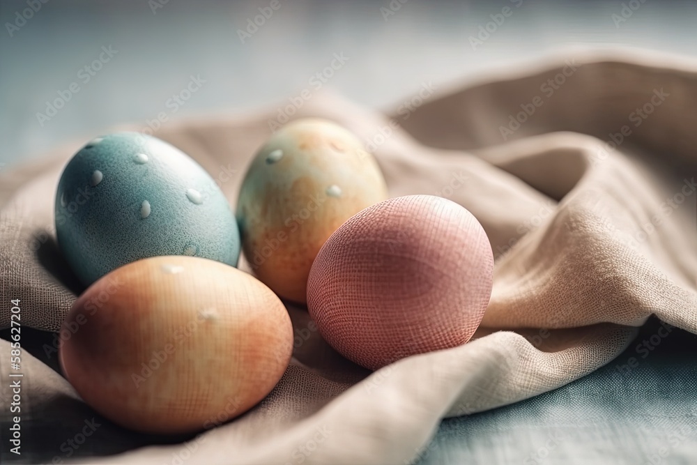 Poster three eggs arranged on a clot. generative ai