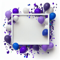 blue and purple balloons on a white frame, Generative AI