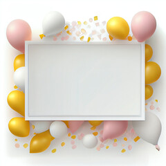 pink and yellow balloons on a white frame, Generative AI