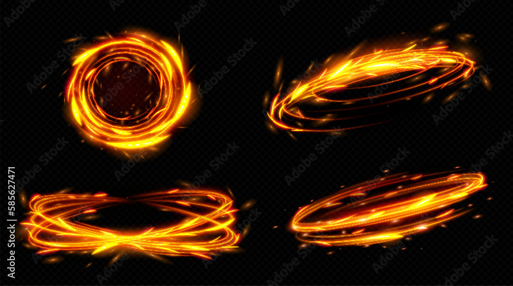 Poster fire circle with light trail glow effect. isolated magic flare ring with motion blur vector illustra