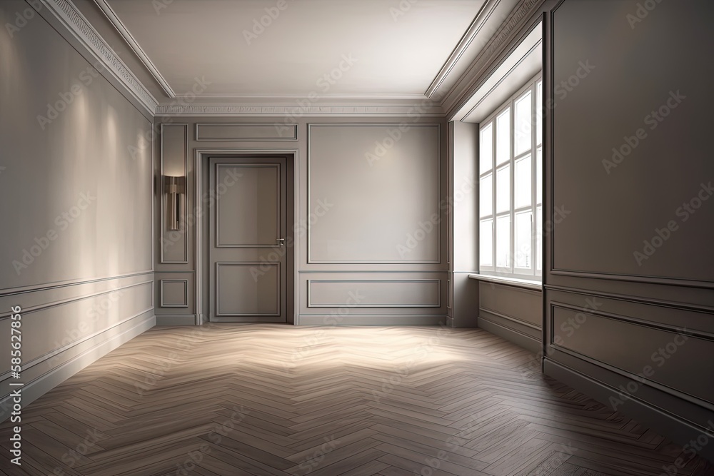 Poster an empty room with a door and a window. generative ai
