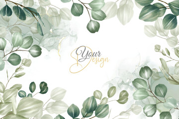 greenery wedding invitation design with eucalyptus arrangement © FederiqoEnd