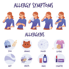 Fototapeta premium Infographic about allergy flat style, vector illustration