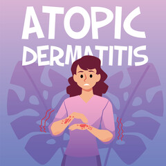 Squared banner about atopic dermatitis flat style, vector illustration
