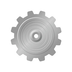 Grey mechanical gear with centre on white background.