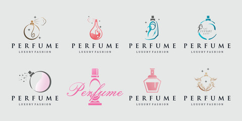 Vector luxury collection of perfume logo template with gradient color inspiration perfume bottle logo Premium Vector - obrazy, fototapety, plakaty