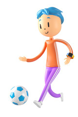 person cartoon character boy and girl with sports objects. 3d illustration. fitness activity action. man in a sports game. healthy concept. 3d ball. exercise action.smartphone smartwatch design.