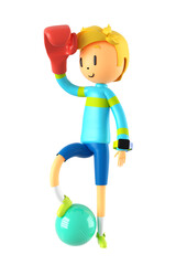 person cartoon character boy and girl with sports objects. 3d illustration. fitness activity action. man in a sports game. healthy concept. 3d ball. exercise action.smartphone smartwatch design.