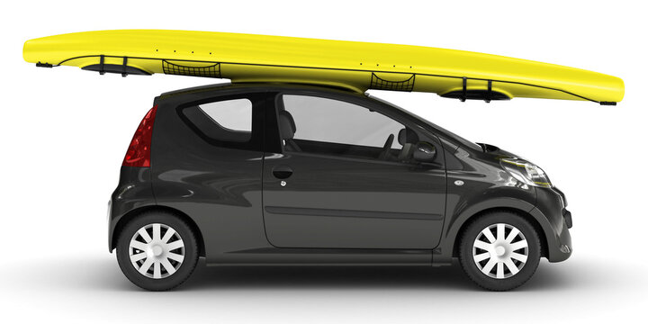 Transport eines Kayaks auf einem Kleinwagen