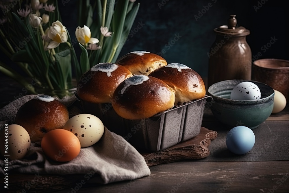 Aufkleber different types of bread arranged on a table. generative ai