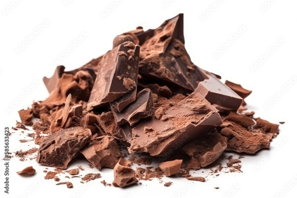 Poster stack of assorted chocolate pieces on a clean white surface. generative ai