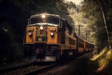 Fototapeta na wymiar Sleek Steel Train on Railway Transport Background