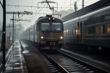 Fototapeta premium Sleek Steel Train on Railway Transport Background
