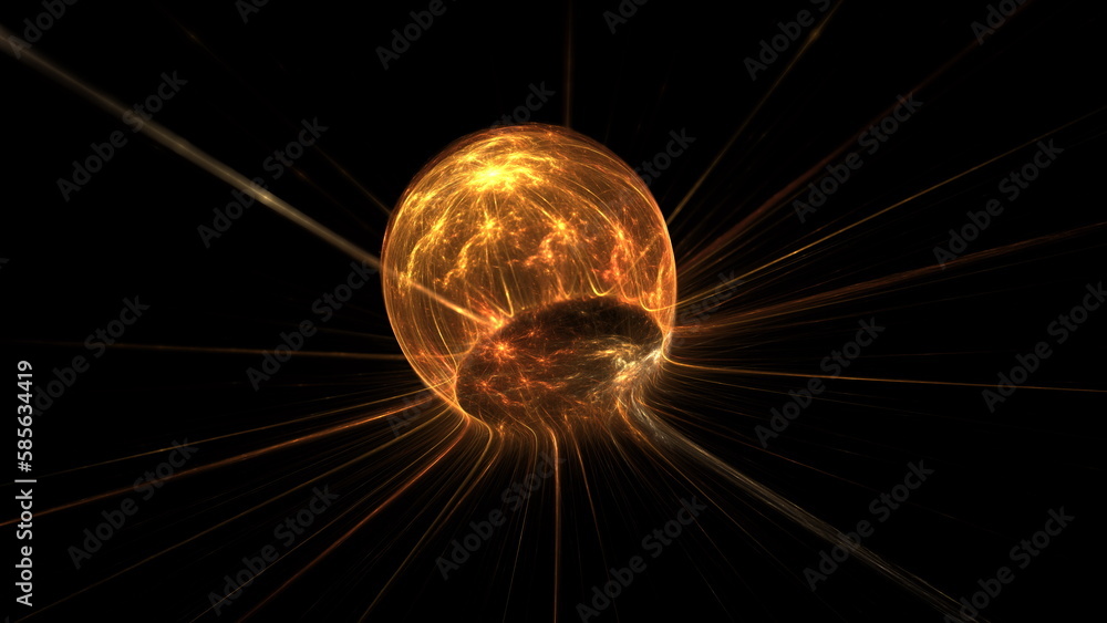 Fototapete Luminous modern abstract background, fractal world. Digital space for use in design. Round shapes and lines