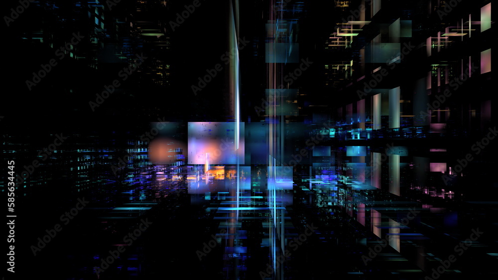 Poster digital space, information transmission, big data processing. digital universe, data matrix, cloud t