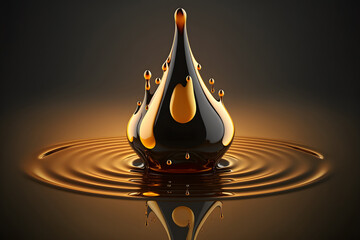 Drop of oil. Shine yellow Cosmetic oil or Cosmetic Essence Liquid drop. Fresh engine oil liquid eco nature