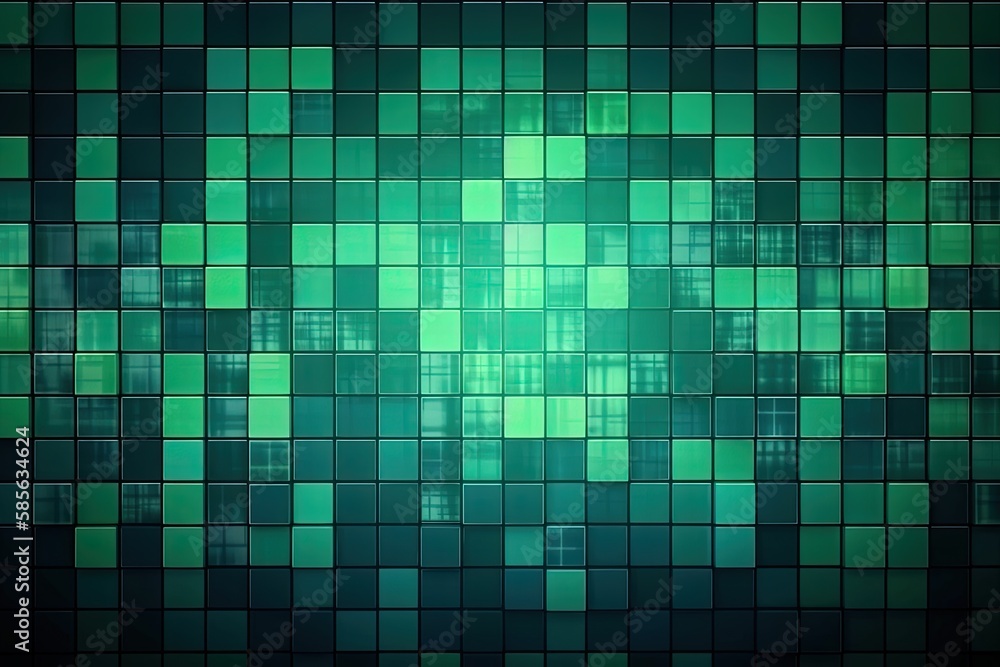 Poster green tiled wall with a geometric pattern of squares. generative ai