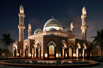 amazing architecture design of muslim mosque ramadan, generative AI