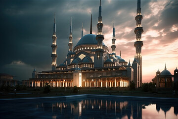 Fototapeta premium amazing architecture design of muslim mosque ramadan, generative AI