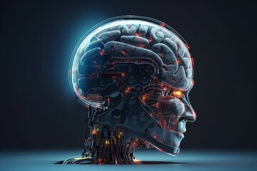 Obraz premium Unleashing the Power of AI: A Digital Illustration of a Robot Brain in Action, Generative AI.