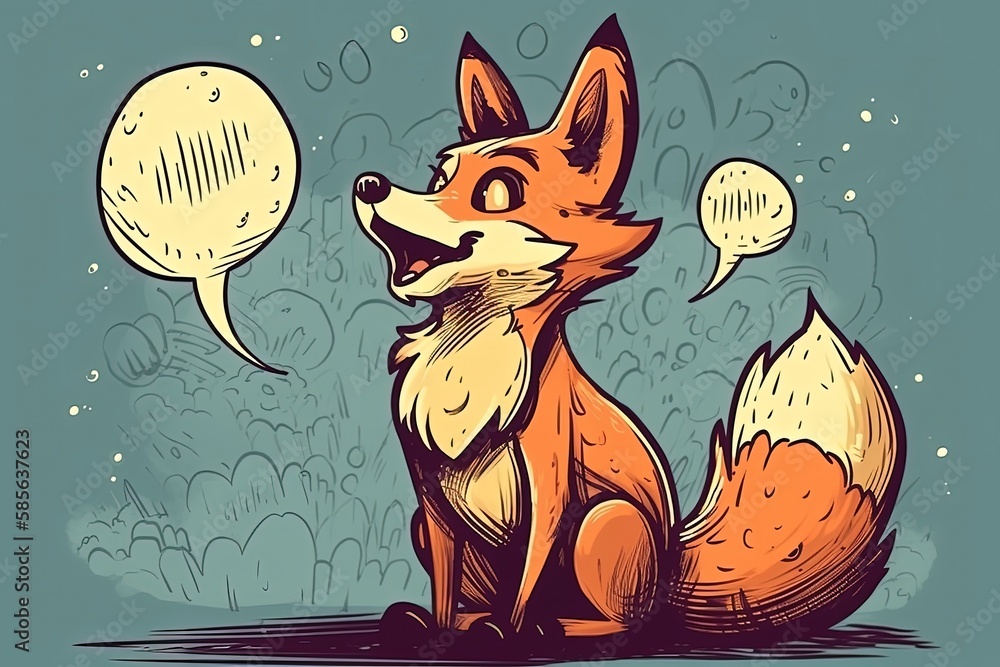 Poster fox with a speech bubble expressing a message or thought. generative ai