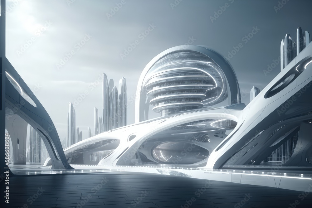 Poster bustling metropolis with towering skyscrapers and advanced technology. generative ai