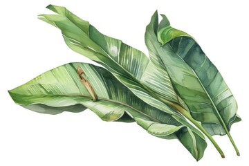 Fototapeta na wymiar single banana leaf on a plain white background. Generative AI