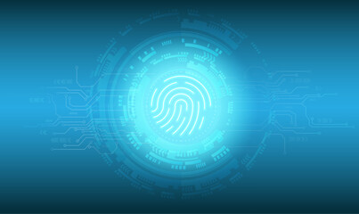 Fingerprint scanner icon and round button with fugerristic background.Vector illustration