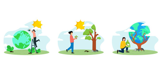 Earth Day Planting Plants Flat Bundle Design