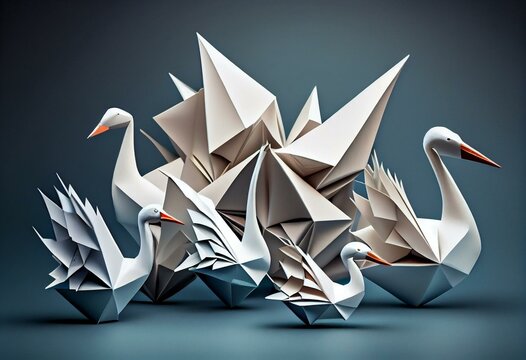 Innovative Thinker Concept And New Idea Thinking As A Symbol Of Revolutionary Innovation And Inspiration Metaphor As A Group Of Paper Swans And A Game Changer Origami Bird In Flight. Generative AI