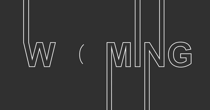 Animation relative to USA travel. Wyoming state name in geometry thin line style design. Creative vintage typography concept.