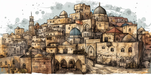 Fototapeta premium Clipart traveling jerusalem city Generative AI
