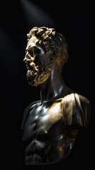 Fototapeta na wymiar Un homme stoïque comme une sculpture ou une statue en marbre avec des lignes dorées