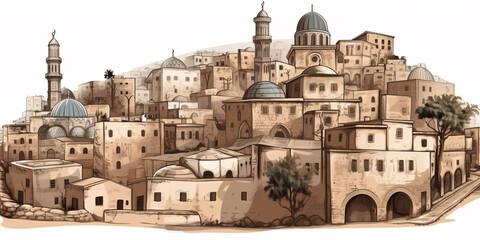 Naklejka premium Clipart traveling jerusalem city Generative AI