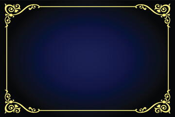Gold floral antique decorative frame on blue background
