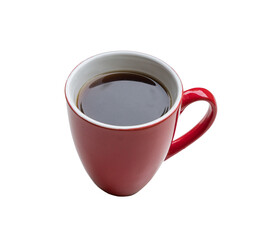 Coffee in red cup. Isolated, transparent background.