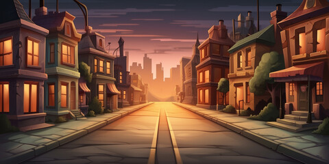 Fototapeta premium Empty road big house city background Generative AI