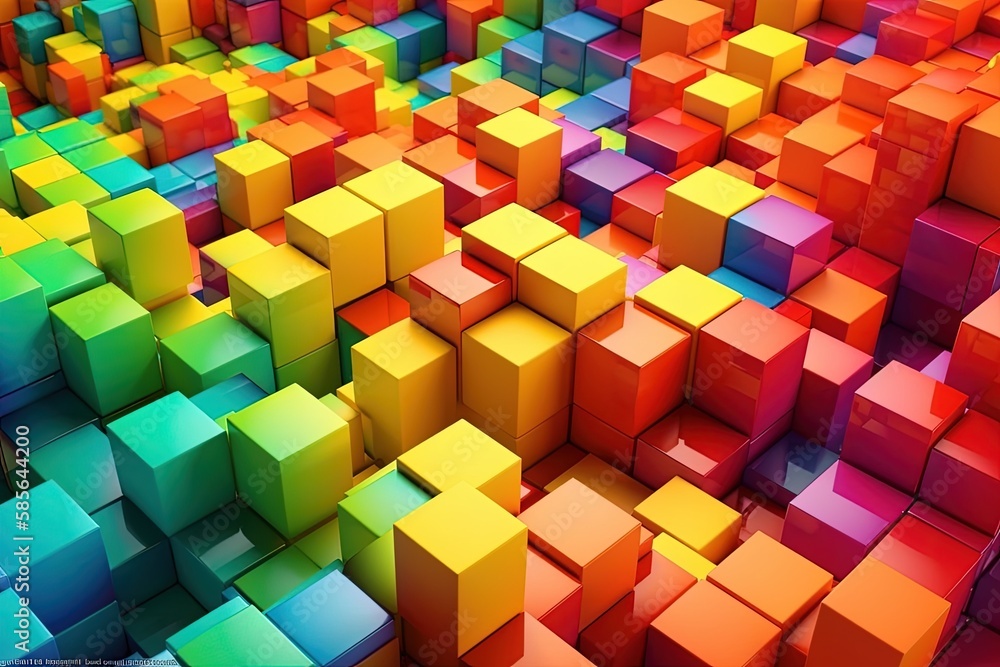 Poster colorful cube pattern with different shapes and sizes. generative ai