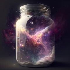 The universe inside a jar, space, nebula, AI-generated