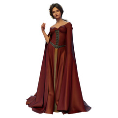 Fototapeta premium Medieval Fantasy Woman in Dress on Isolated White Background, 3D illustration, 3D Rendering