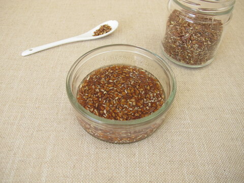 Brown flax seeds soaked in water
