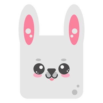 Cute square hare face. Cartoon head of animal character. Minimal simple design. Vector rabbit illustration