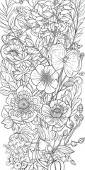 Page de livre de coloriage d'art en ligne, floral, fond blanc