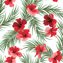 Beautiful tropical flowers and plants seamless pattern,